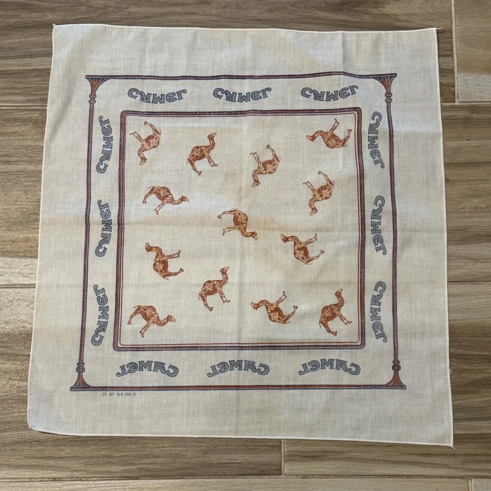 Vintage 1982 Camel Cigarettes Bandana White Blue Orange RJR Tobacco Promo 22x22